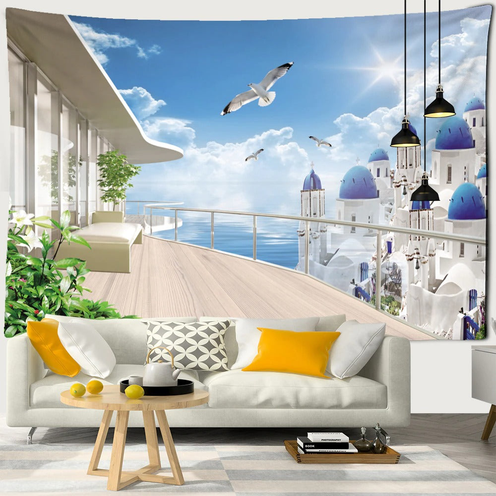 Sea View Castle Tapestry Wall Hanging Tapis Cloth