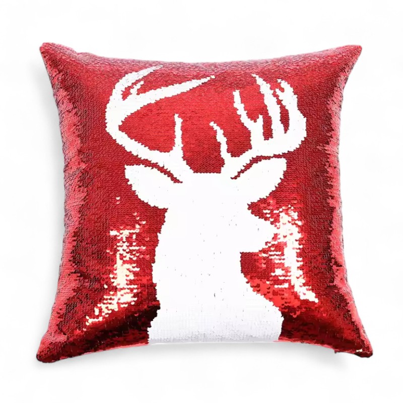 Christmas Sequin Deer And Snowflake Decorative Cushion Cover