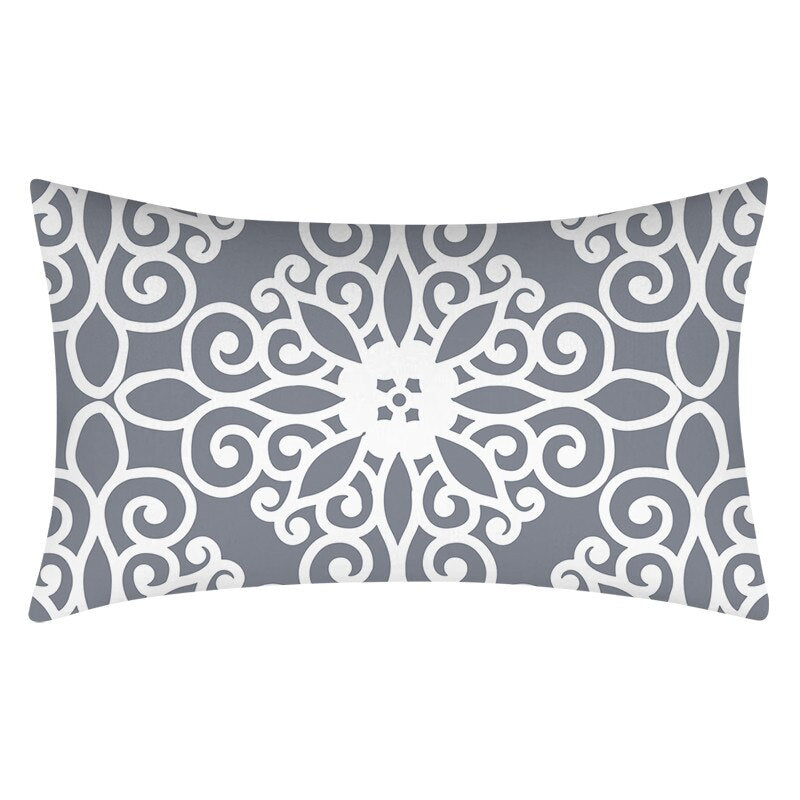 Gray Geometric Pattern Printed Rectangular Pillow Cover