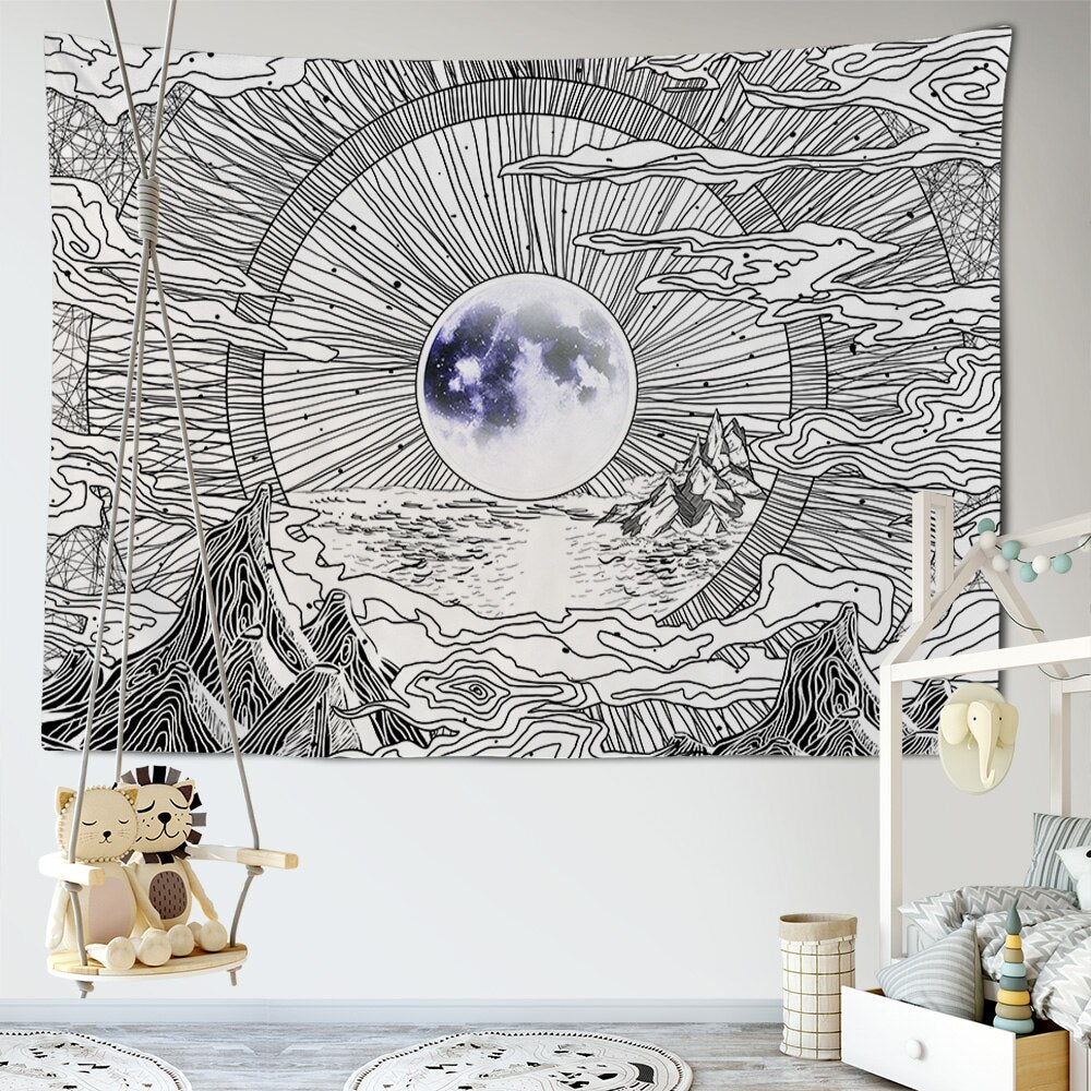 Psychedelic Moon Print Tapestry Wall Hanging Tapis Cloth