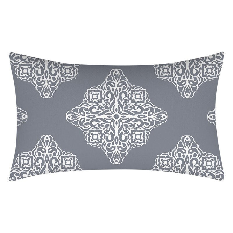 Gray Geometric Pattern Printed Rectangular Pillow Cover