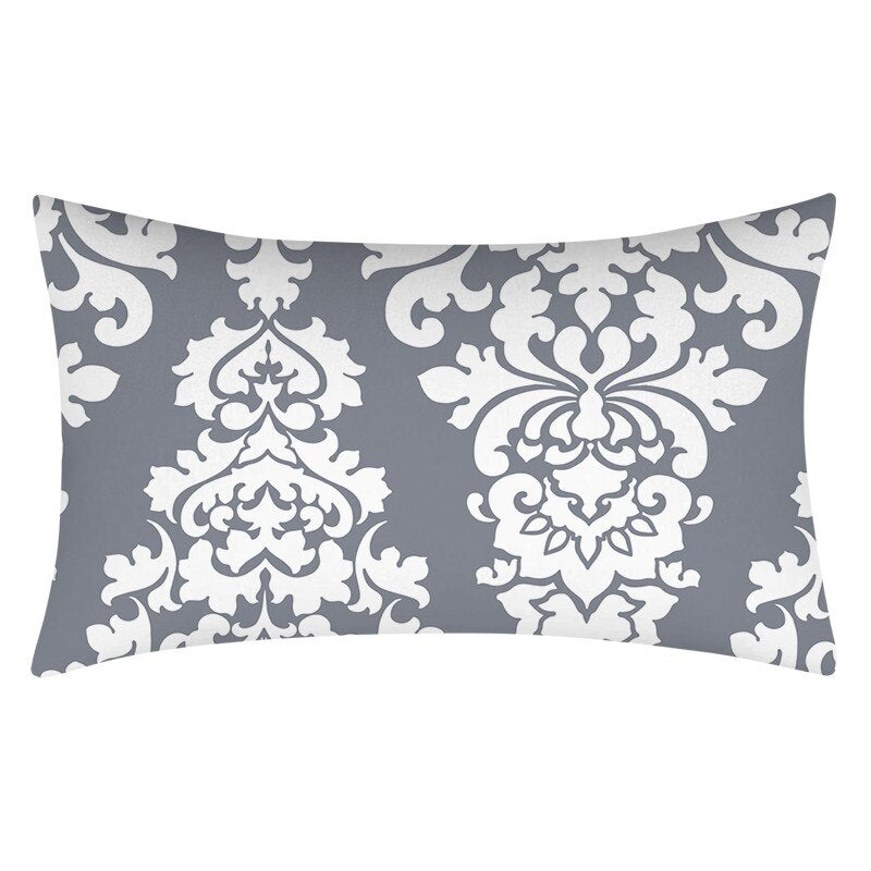 Gray Geometric Pattern Printed Rectangular Pillow Cover