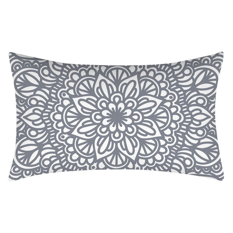 Gray Geometric Pattern Printed Rectangular Pillow Cover