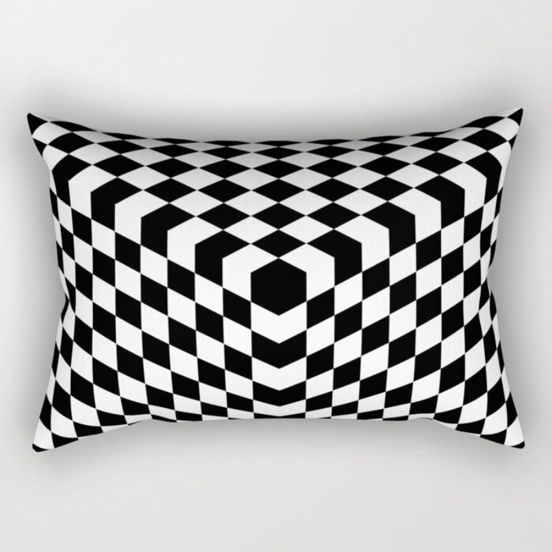 Black And White Printed Rectangular Pillow Cover