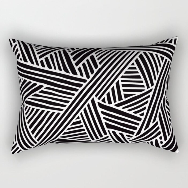 Black And White Printed Rectangular Pillow Cover