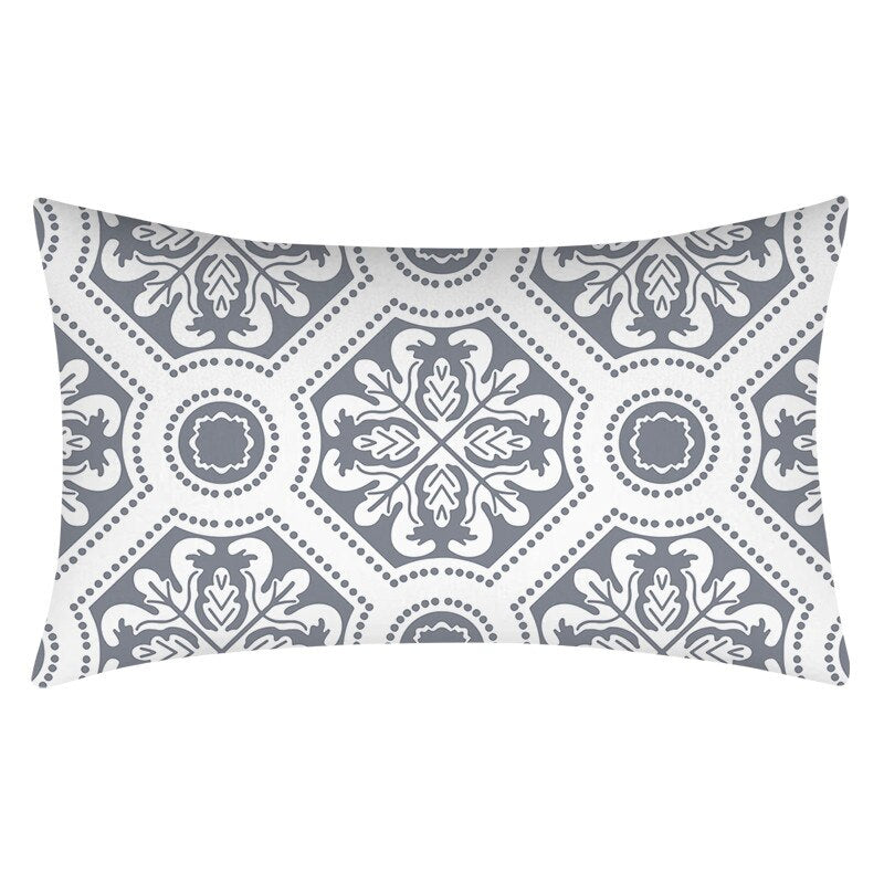Gray Geometric Pattern Printed Rectangular Pillow Cover