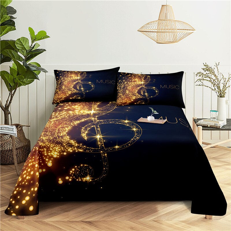 Music Themed Print Bed Flat Bedding Set