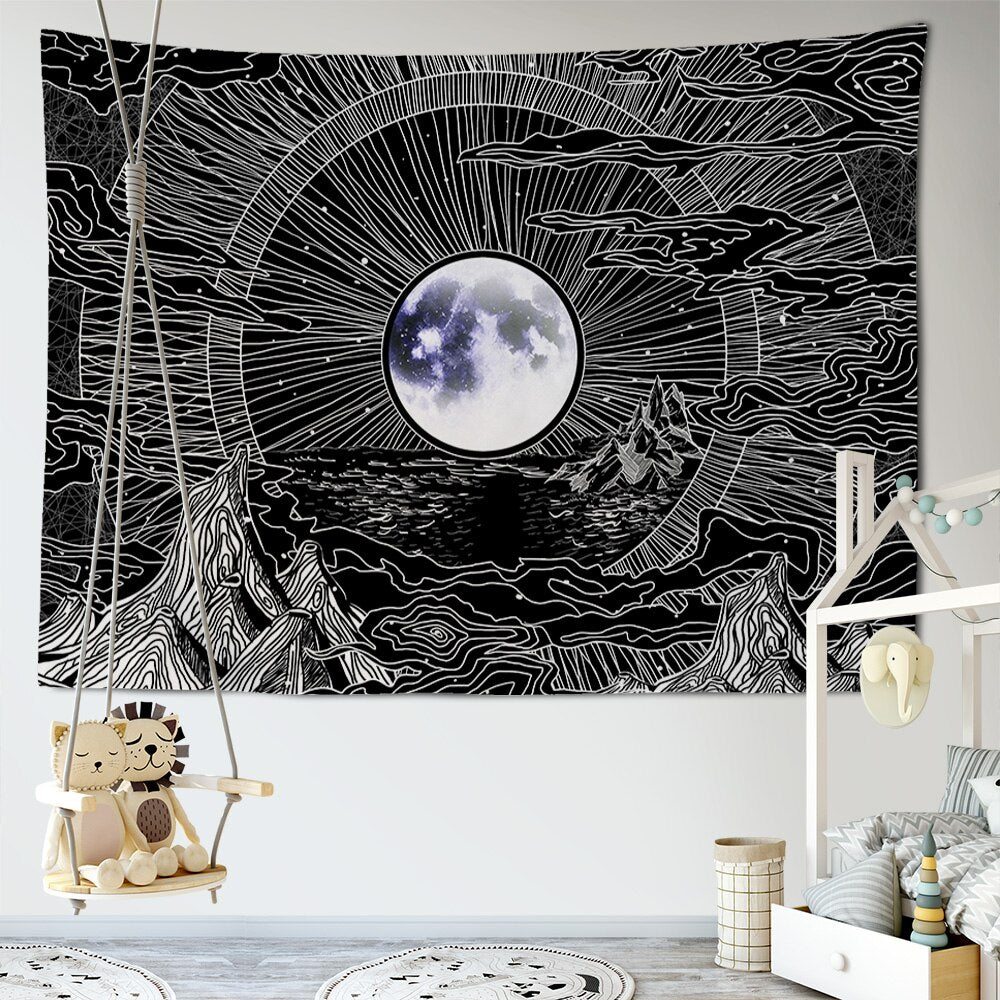 Psychedelic Moon Print Tapestry Wall Hanging Tapis Cloth