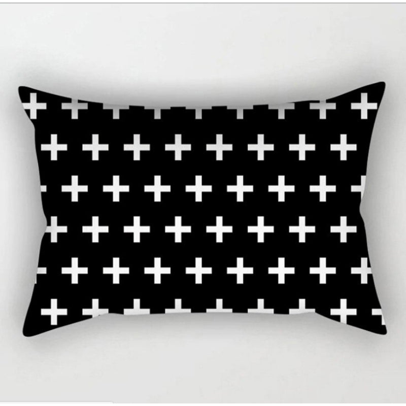 Monochrome Pattern Printed Rectangular Pillow Cover