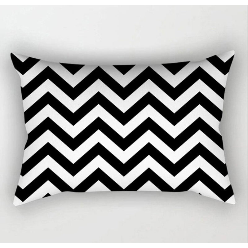 Monochrome Pattern Printed Rectangular Pillow Cover