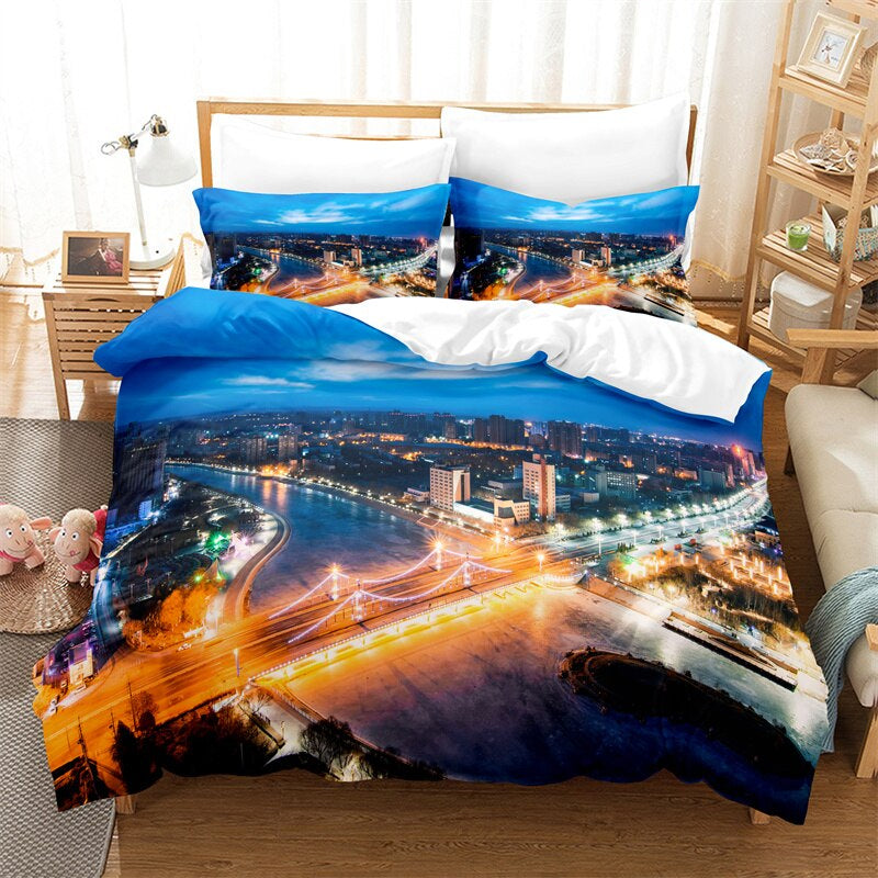 Roller Coaster Patterned Duvet Cover And Pillowcase Bedding Set