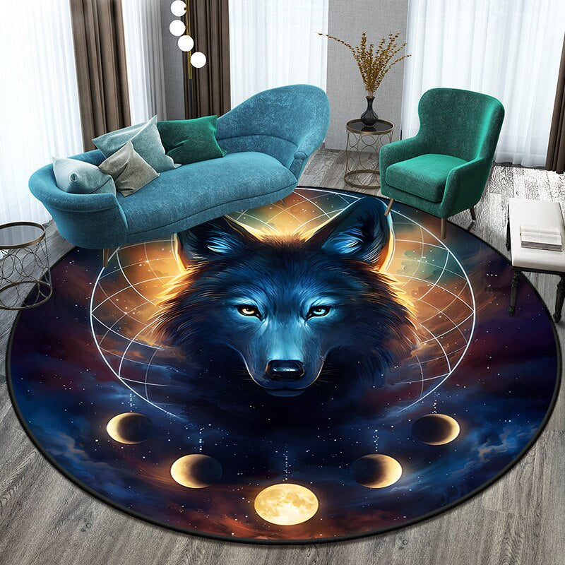 Anti-Slip Wolf Themed Printed Round Mat