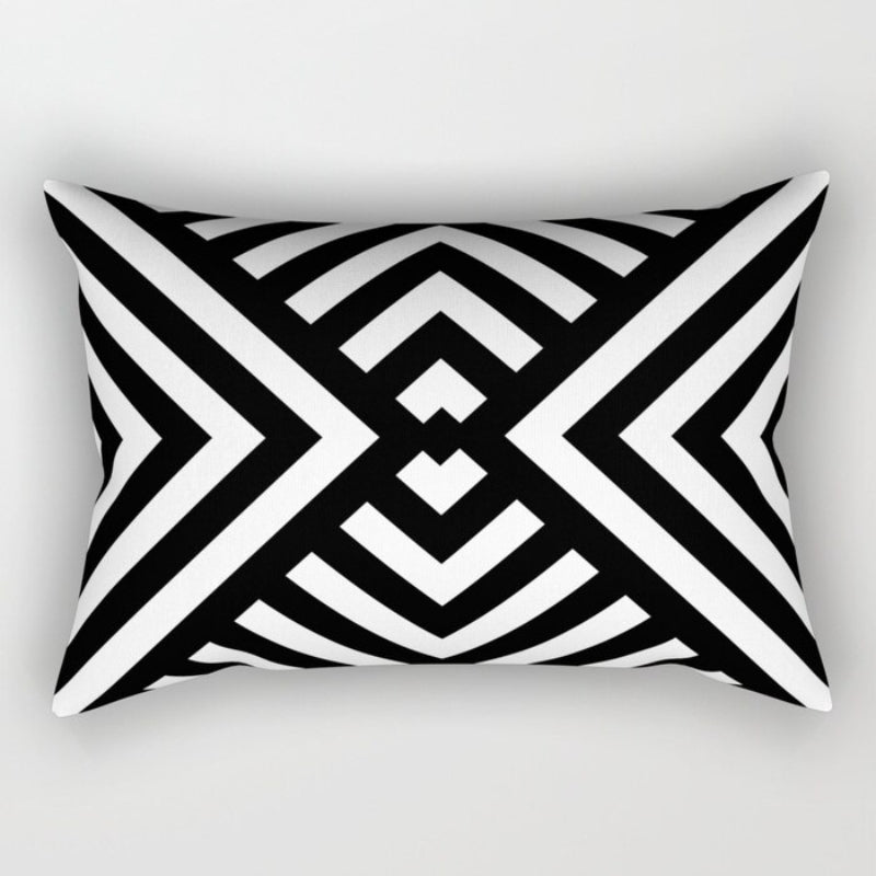 Black And White Printed Rectangular Pillow Cover