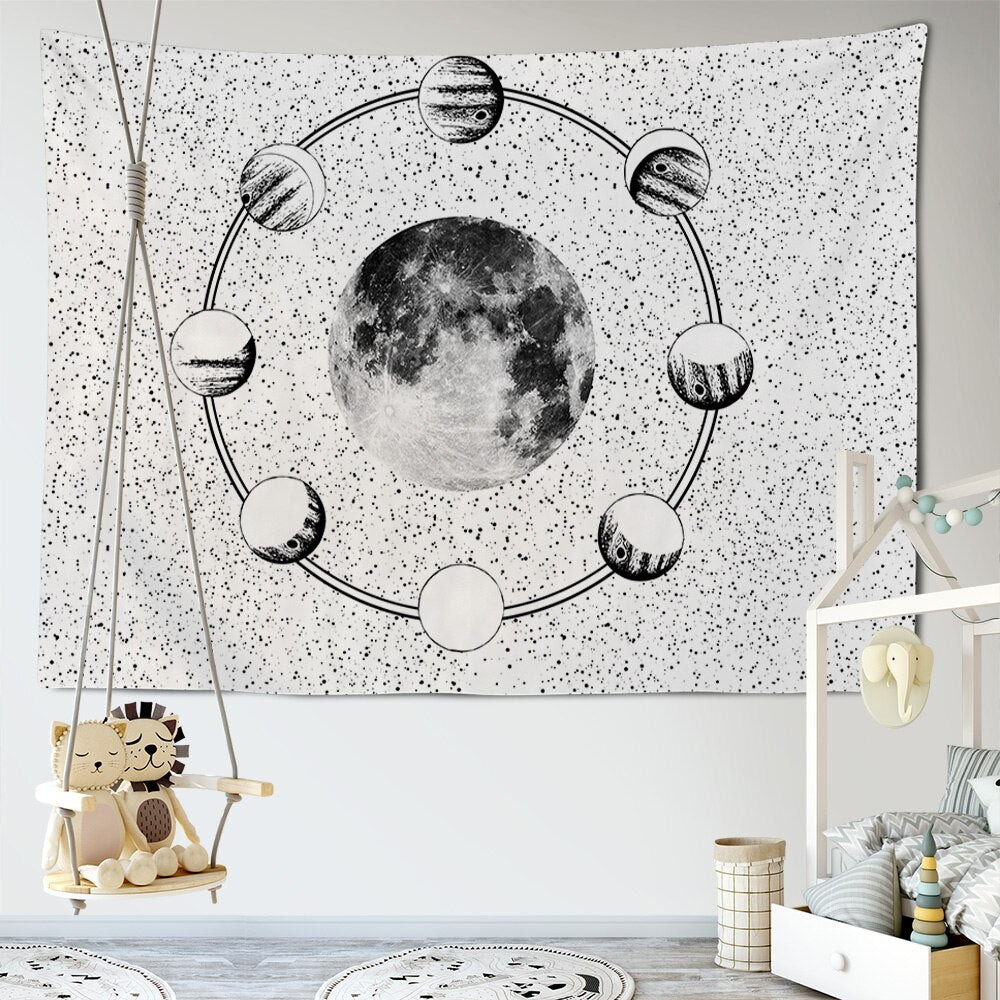 Psychedelic Moon Print Tapestry Wall Hanging Tapis Cloth