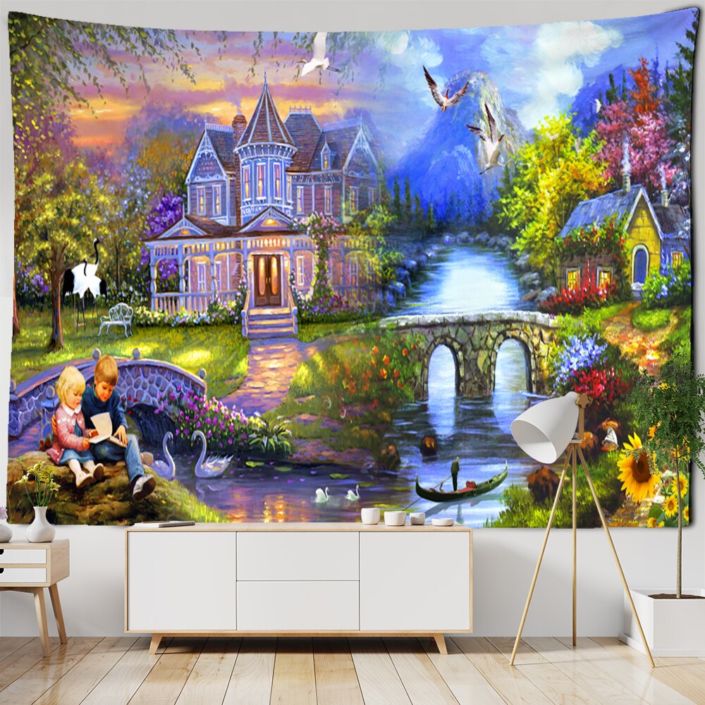 Beautiful Retro Oil Painting Tapestry Wall Hanging Tapis Cloth