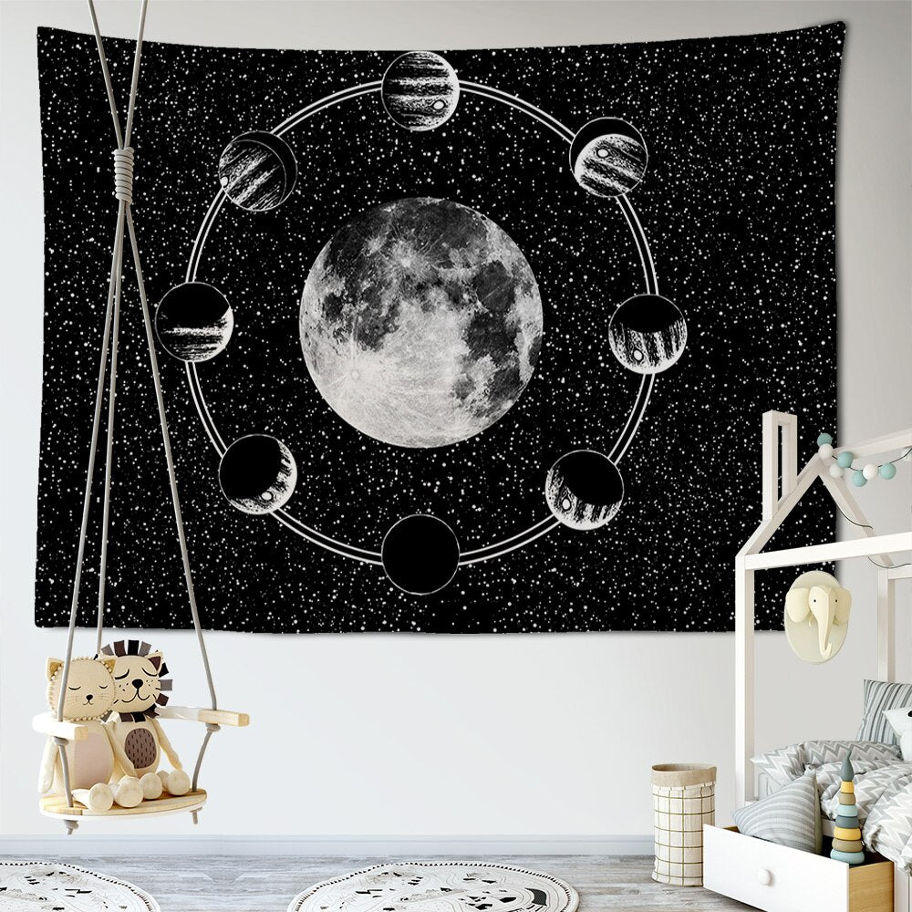 Psychedelic Moon Print Tapestry Wall Hanging Tapis Cloth