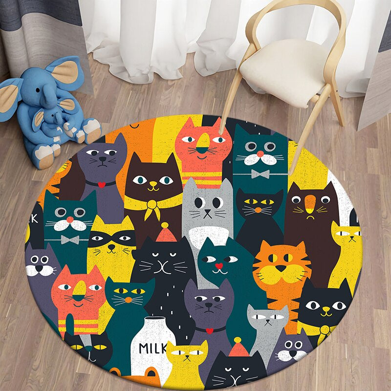 Anti-Slip Cartoon Cats Printed Round Mat