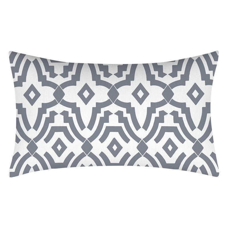 Gray Geometric Pattern Printed Rectangular Pillow Cover