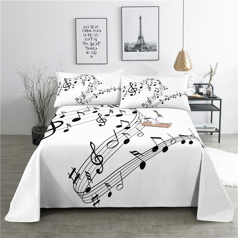 Music Themed Print Bed Flat Bedding Set
