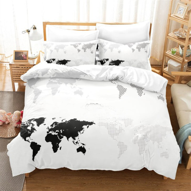 3D Map Printed Lined Bedding Set