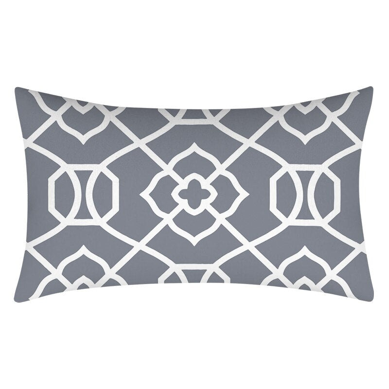 Gray Geometric Pattern Printed Rectangular Pillow Cover