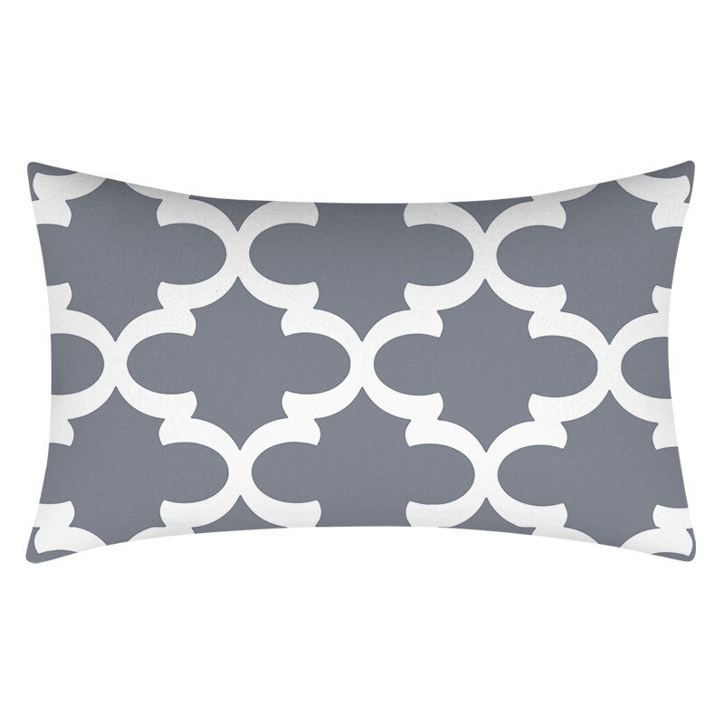Gray Geometric Pattern Printed Rectangular Pillow Cover