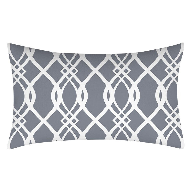 Gray Geometric Pattern Printed Rectangular Pillow Cover