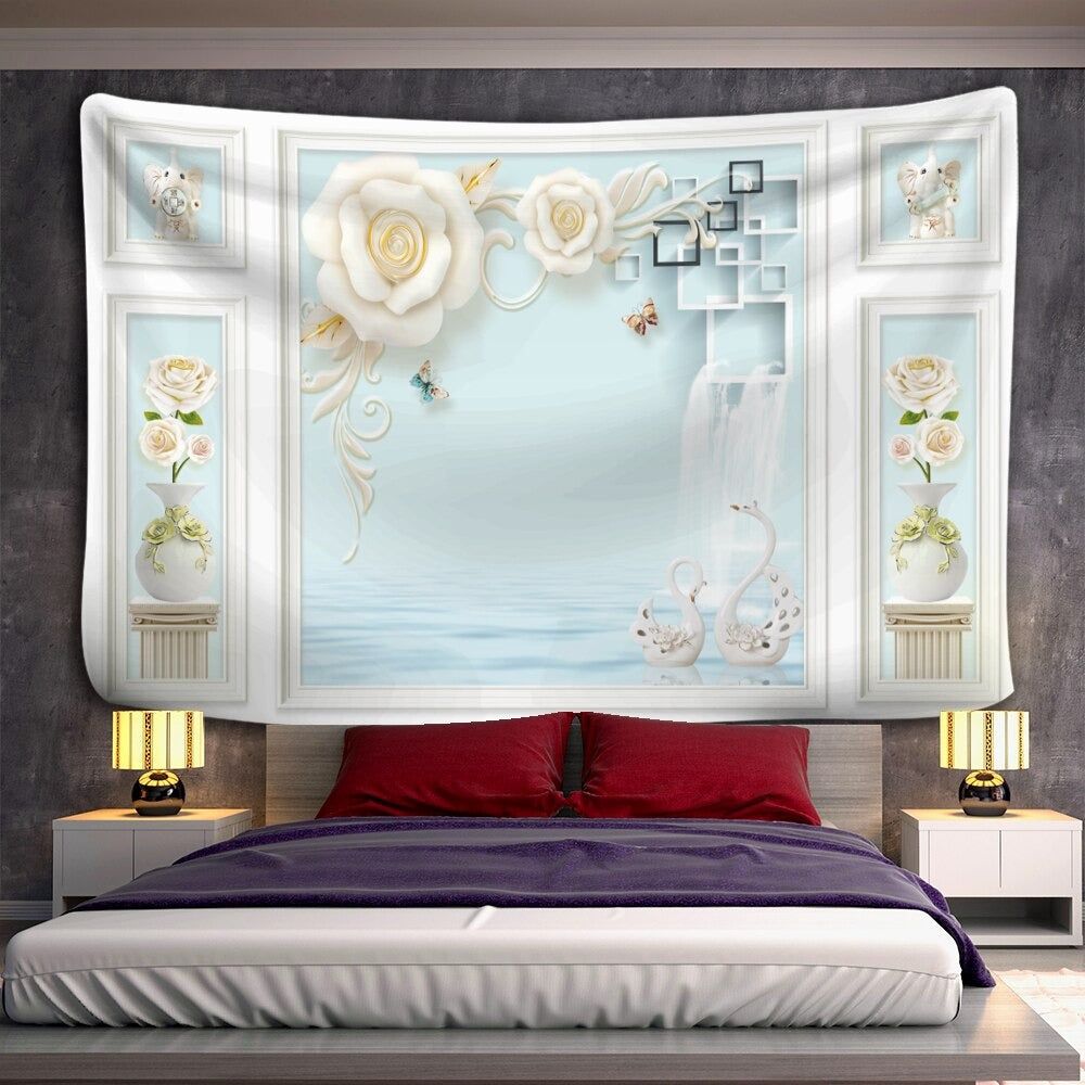 Window Frame Painting Tapestry Wall Hanging Tapis Cloth