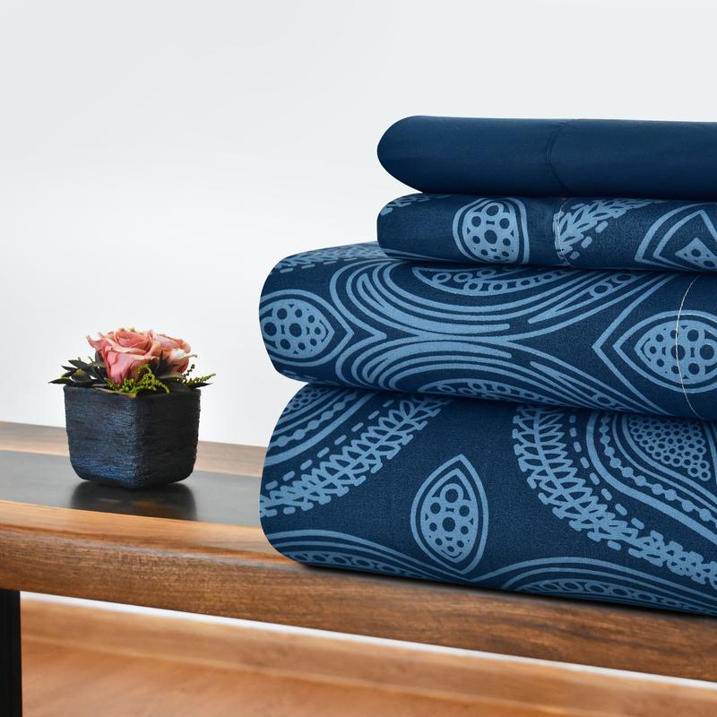 6 Piece Paisley Embroidered Microfiber Bed Sheet Set
