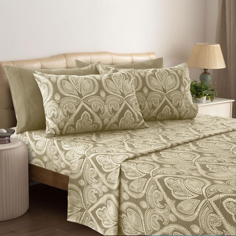 6 Piece Paisley Embroidered Microfiber Bed Sheet Set