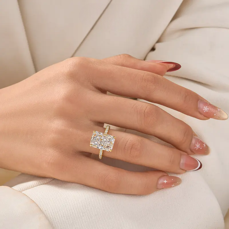 Radiant Cut Bridal Ring With Half Eternity Band And 5A Cubic Zirconia