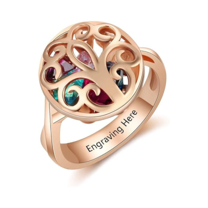 Customized Gold Color Rings Hollow With Birthstone Engrave Name Trendy Rings