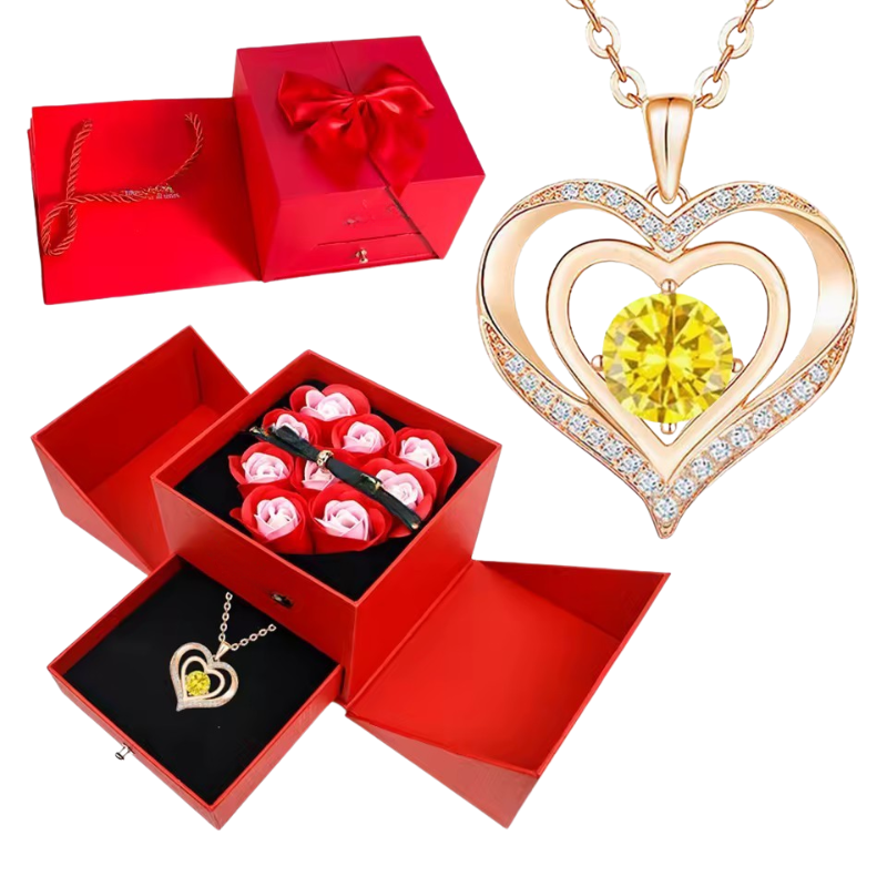 Stylish Pendant Necklace With Rose Gift Box Women Jewelry Set