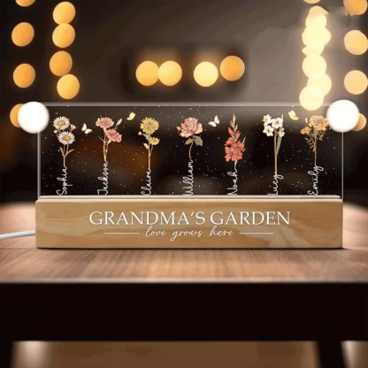 Personalized Grandma Garden Birth Month Flower LED Night Light