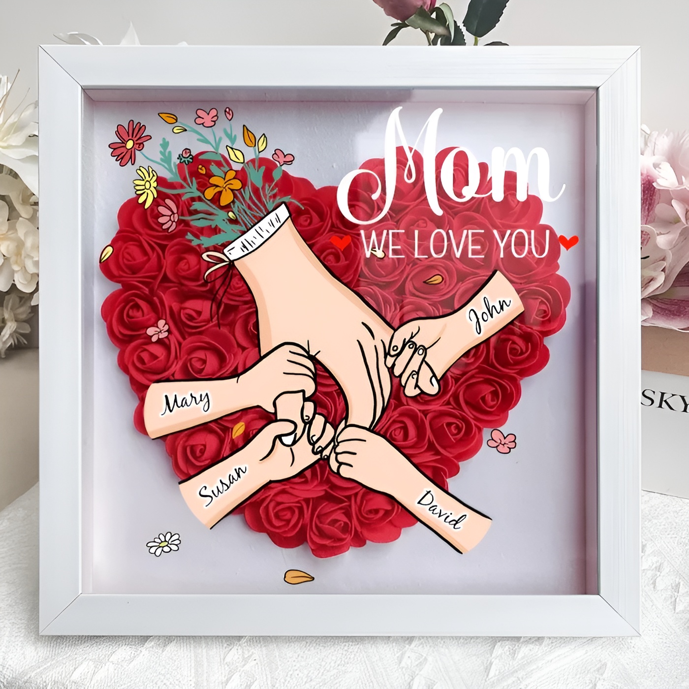 Decorative Family Flower Shadow Box With Custom Design