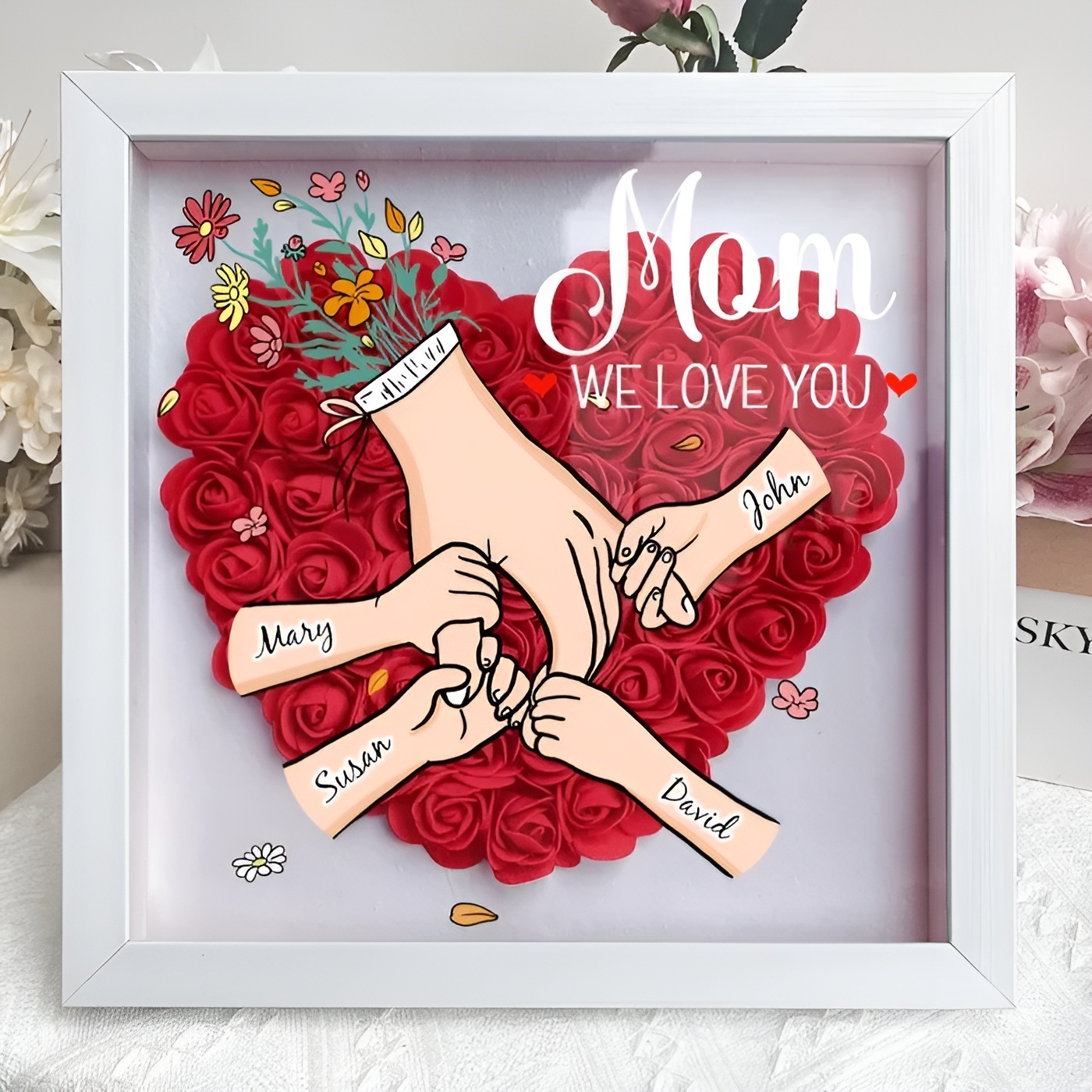 Decorative Family Flower Shadow Box With Custom Design