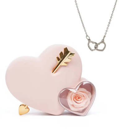 Rose Keepsake Box With Engraved Necklace-Personalized Jewels
