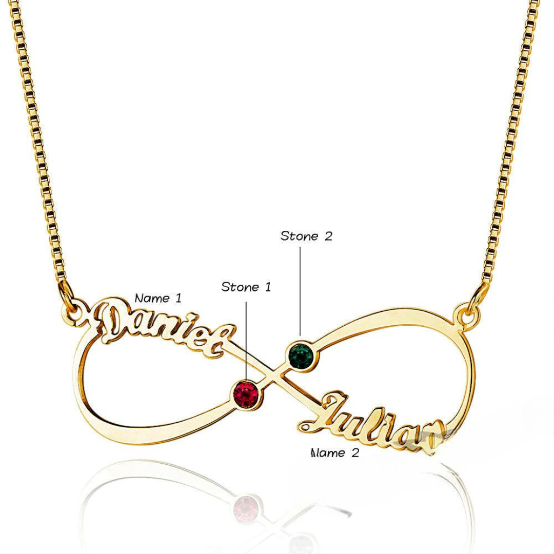 Personalized Infinity 925 Sterling Silver Necklace Name & Love Birthstone Pendant with Box Christmas & Anniversary Gift