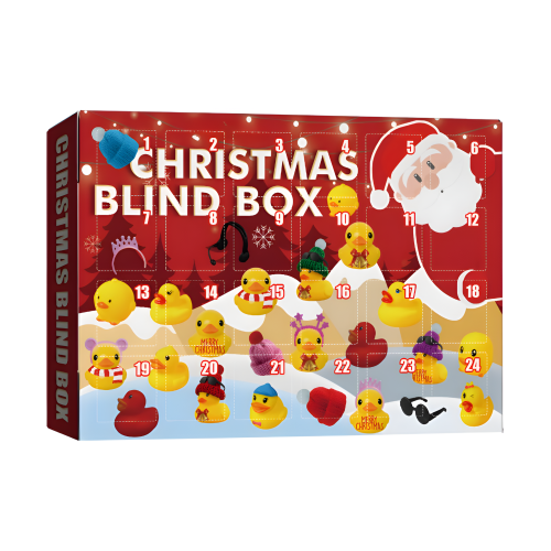 Christmas blind box advent calendar with 24 numbered doors and illustrated rubber ducks