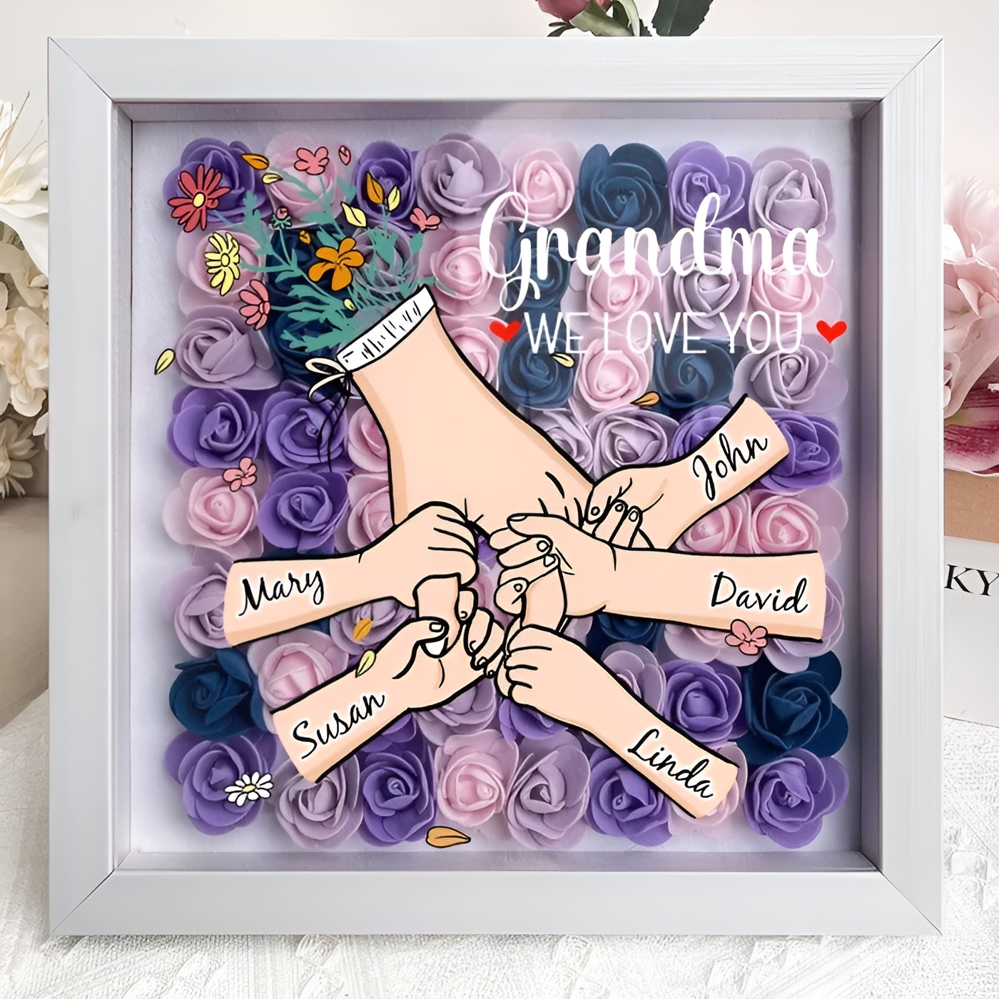 Decorative Family Flower Shadow Box With Custom Design