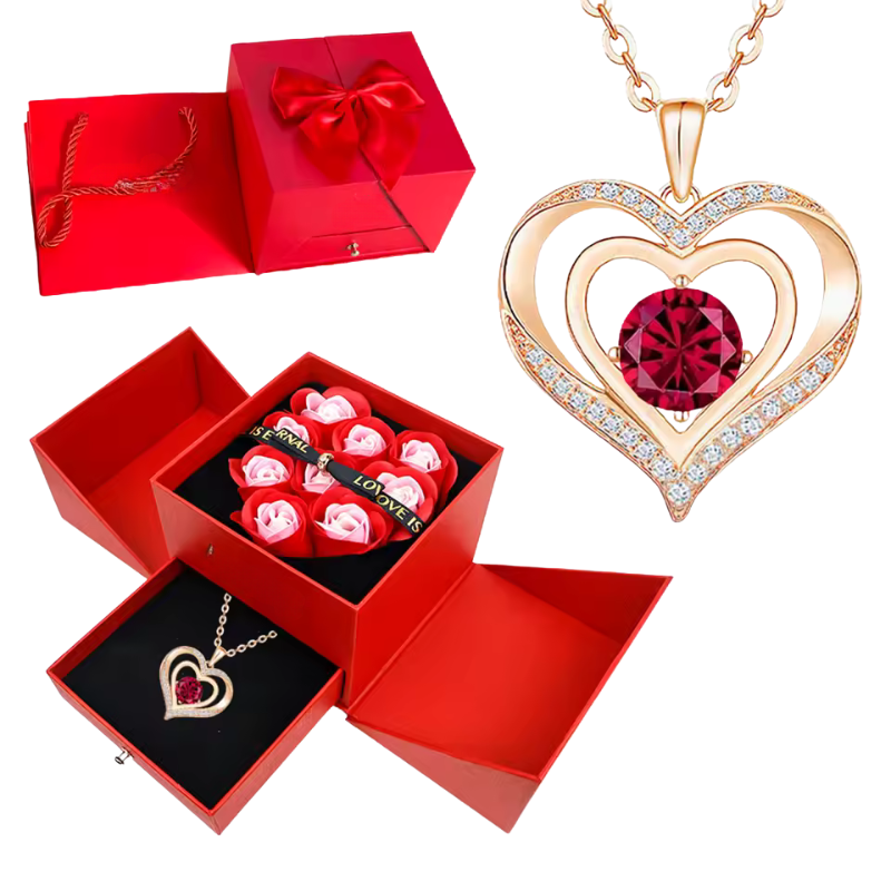Stylish Pendant Necklace With Rose Gift Box Women Jewelry Set