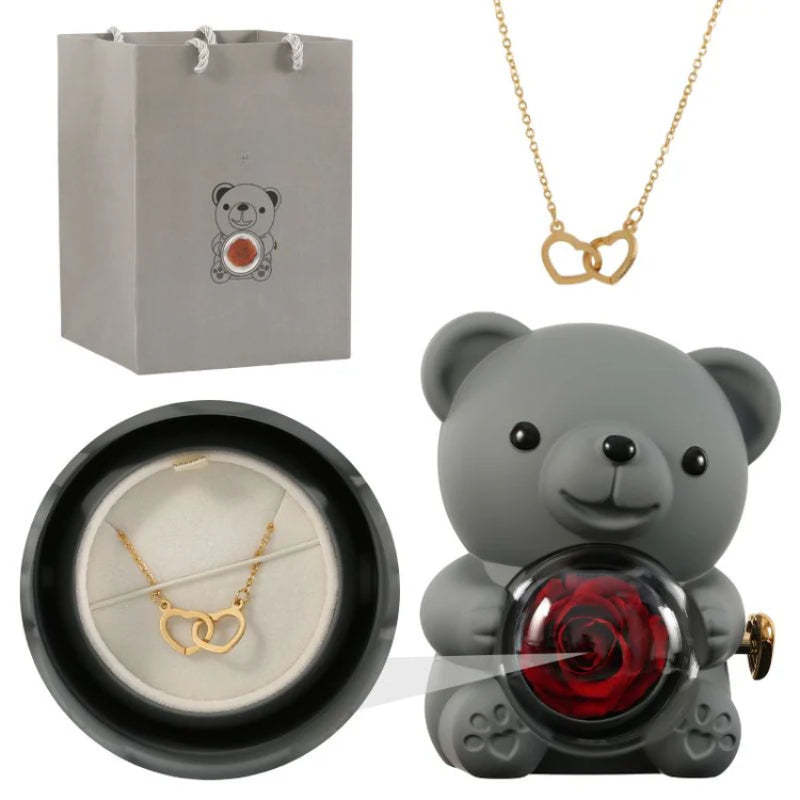 Personalized Rose Bear With Engraved Necklace Charm-Personalized Jewels