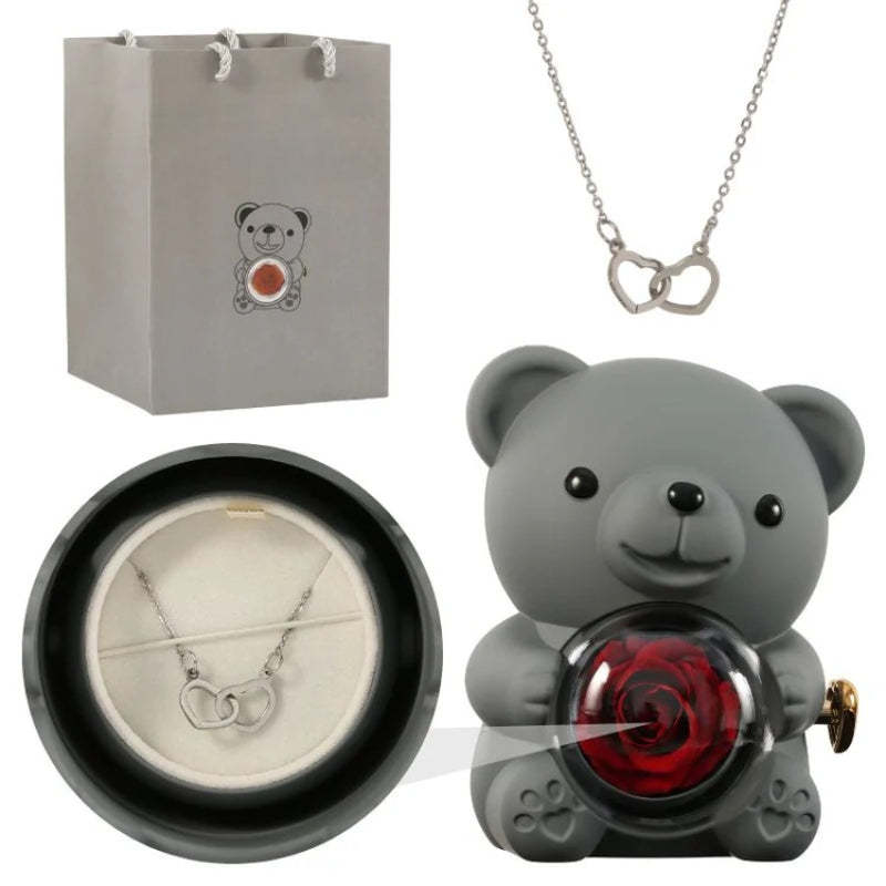 Personalized Rose Bear With Engraved Necklace Charm-Personalized Jewels
