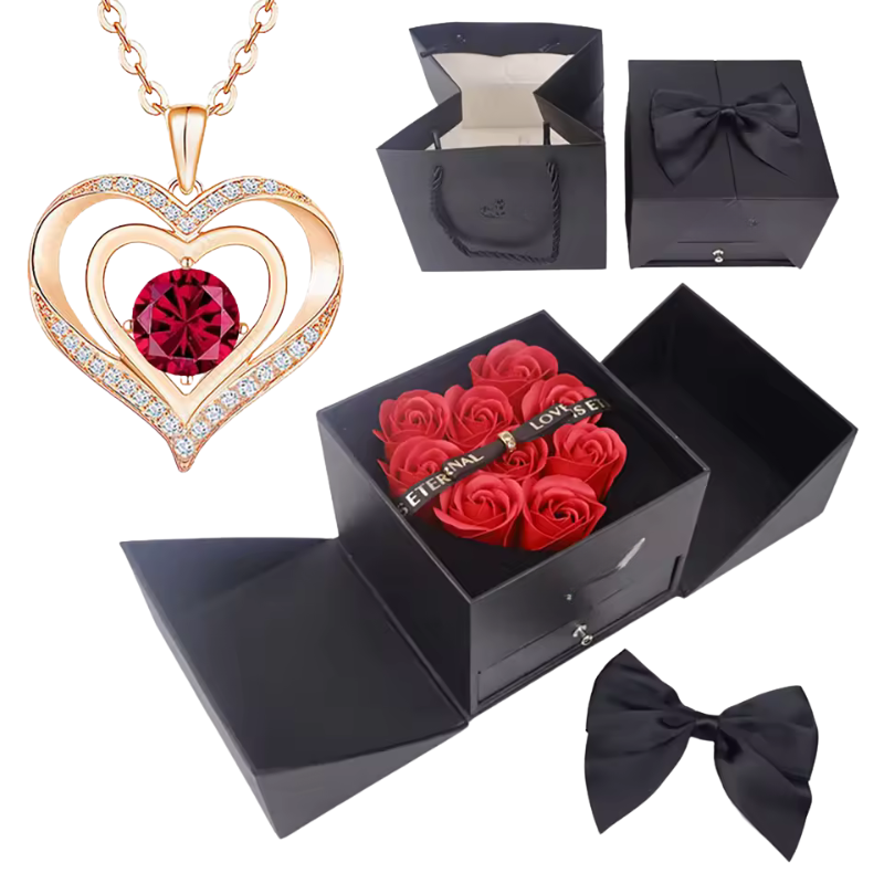 Stylish Pendant Necklace With Rose Gift Box Women Jewelry Set