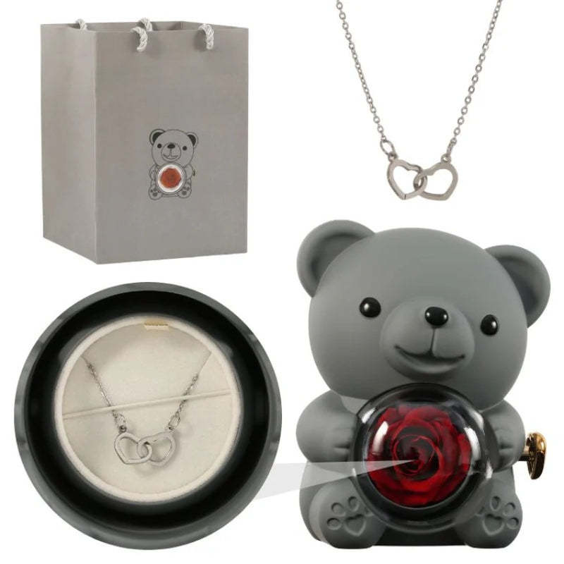 Personalized Rose Bear With Engraved Necklace Charm-Personalized Jewels