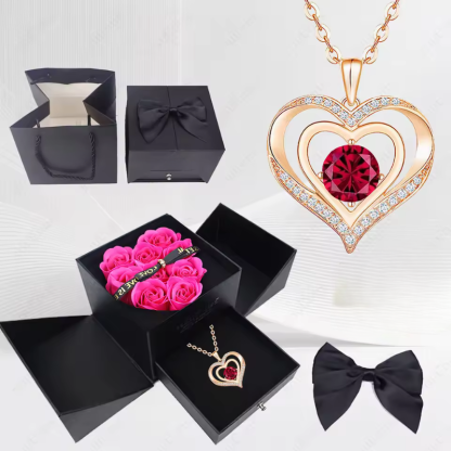 Stylish Pendant Necklace With Rose Gift Box Women Jewelry Set
