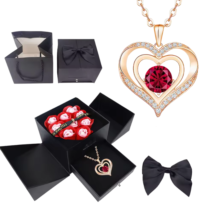 Stylish Pendant Necklace With Rose Gift Box Women Jewelry Set
