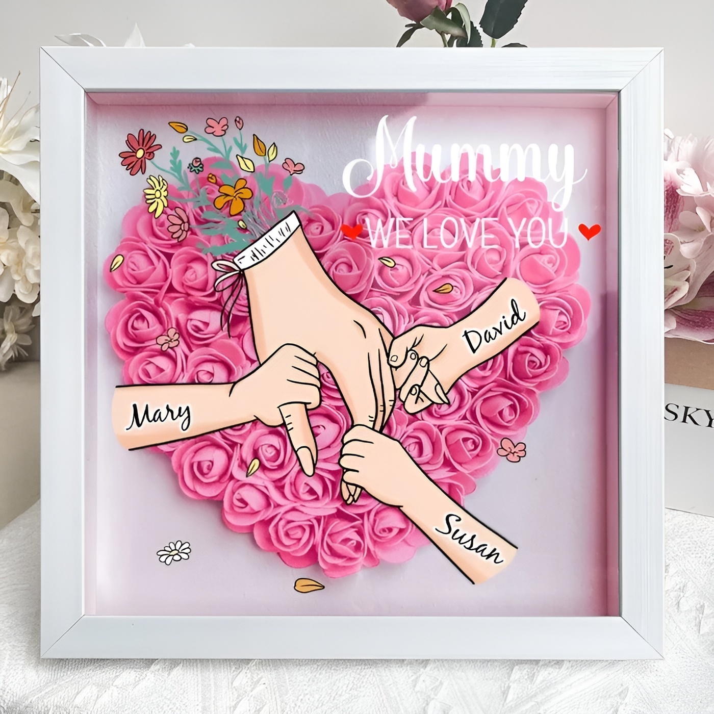 Decorative Family Flower Shadow Box With Custom Design