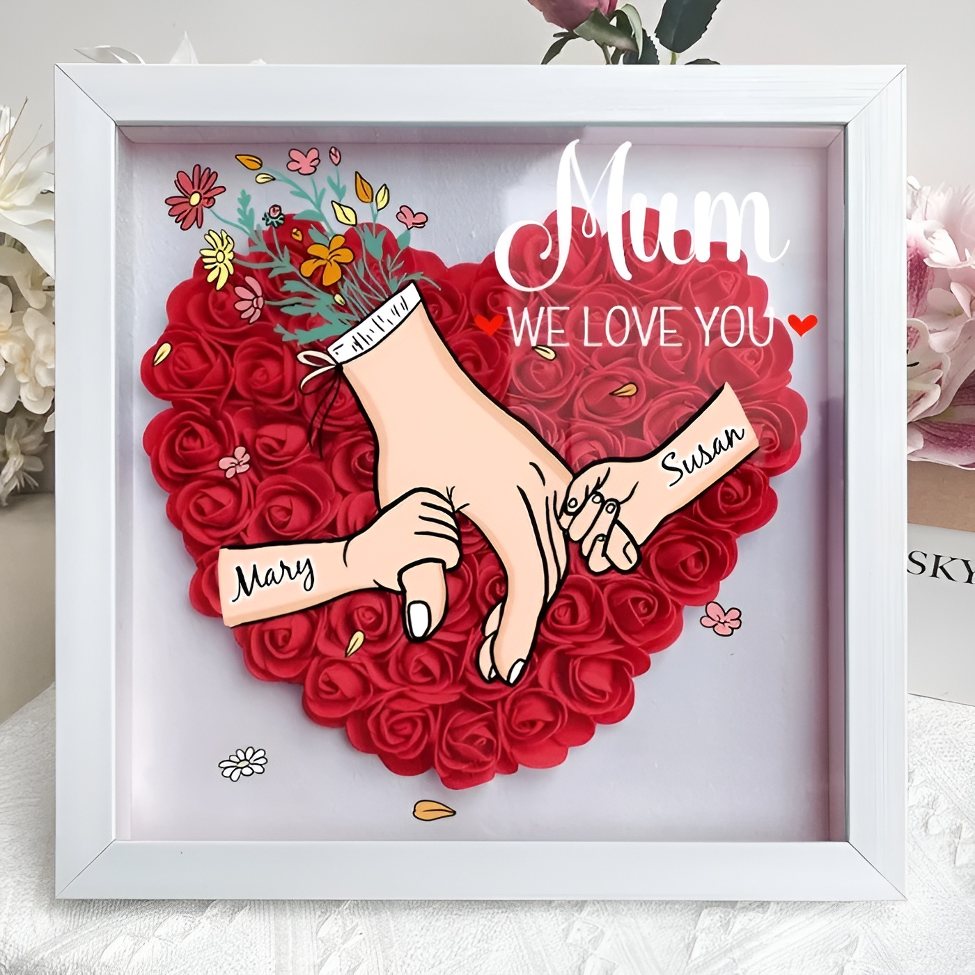 Decorative Family Flower Shadow Box With Custom Design