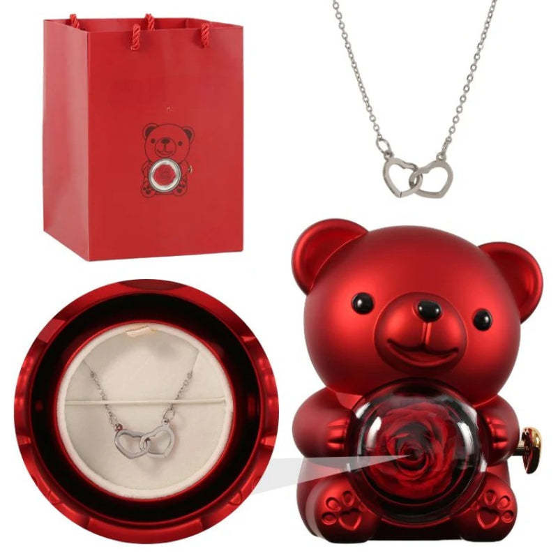 Personalized Rose Bear With Engraved Necklace Charm-Personalized Jewels